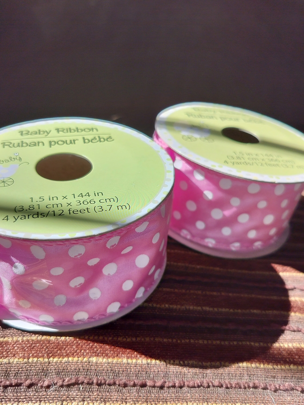 Two Pink White Polka Dot Ribbon - 1.5 in x 144 In (4 Yds Or 12 Ft)